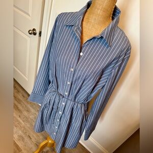 NWT Abercrombie & Fitch Grey Navy Striped Shirt Dress size LARGE ♥️
